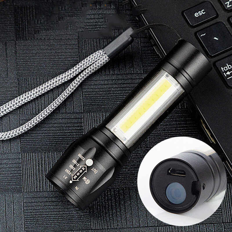 Mini linterna Led con batería integrada, XP-G Q5, resistente al agua, de aluminio, para acampar, luz deportiva ajustable con zoom