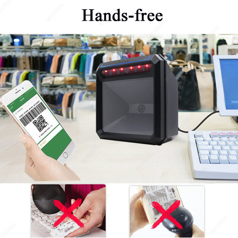 Lecteur de codes-barres USB filaire mains libres omnidirectionnel, EAU de codes-barres de bureau OJ, grand lecteur de codes-barres, écran QR 1D, nouveau