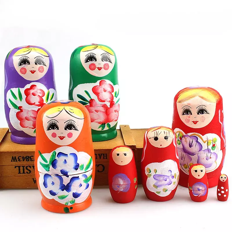 Boneka Dekorasi seni warna cat 5 lapisan, boneka bersarang kayu Rusia buatan tangan dicat anak-anak boneka Dekorasi mainan kayu