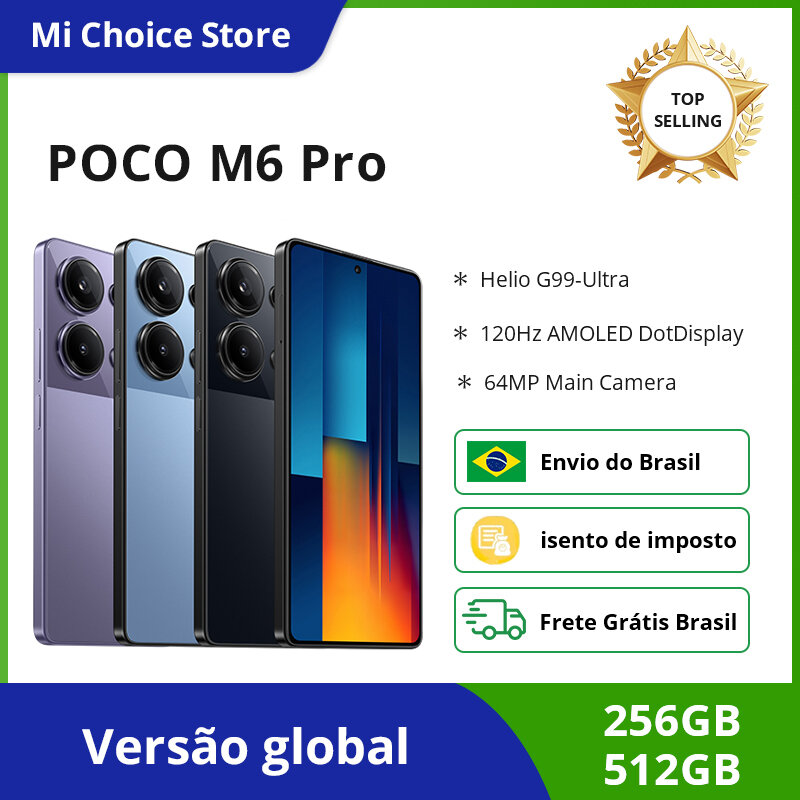 POCO-M6 Smartphone Pro, AMOLED DotDisplay, Helio G99-Ultra, Octa-Core, Carregamento Turbo 67W, Versão Global, FHD