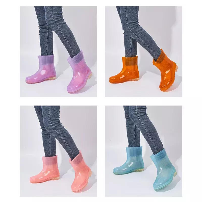 Rain Boots Women's Fashionable Outerwear Women's Rain Shoes Non-Slip Waterproof Rubber Boots Kitchen Shoes Rain Boots Mid-Calf