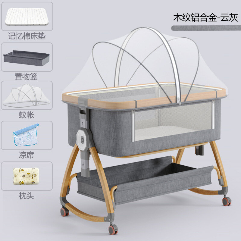 Cama de aleación de aluminio para bebé, cuna portátil móvil, plegable, multifunción, empalmada para recién nacido