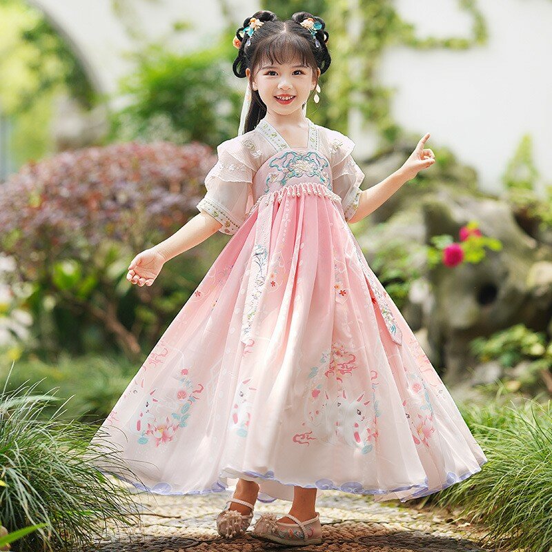 Gaun Hanfu 2023 gaun Cosplay Anak perempuan Hanfu tradisional Cina kuno pakaian kostum tari Hanfu musim panas