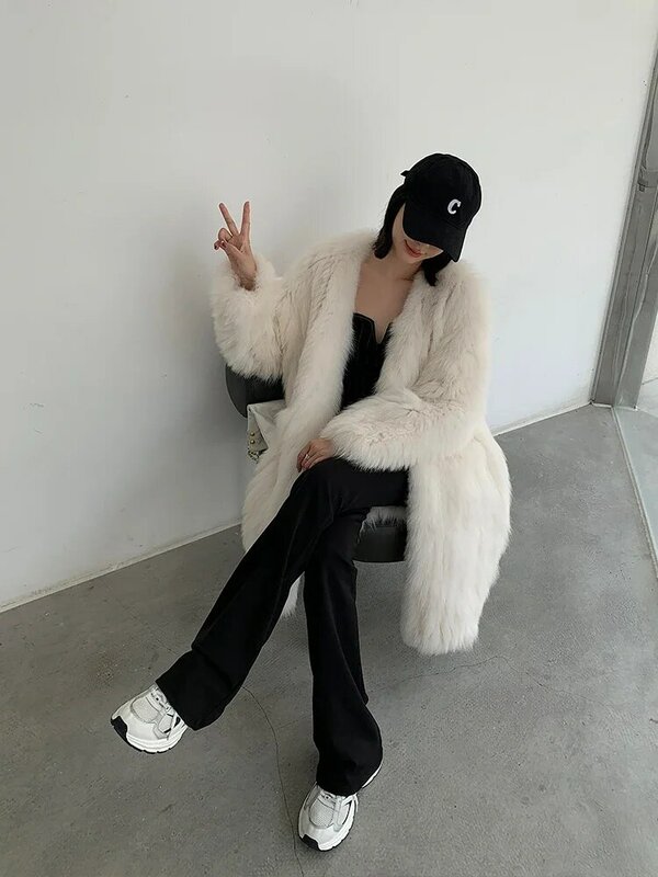 Tajiyane High Quality Fox Fur Coat for Women Winter Real Fur Jacket Knitted Fox Fur Coats Long Jackets Outwears Casaco Feminino