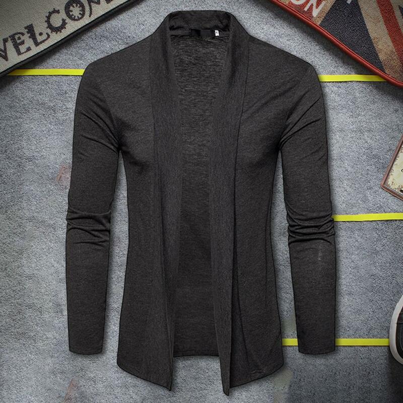 Men Spring Fall Cardigan Long Sleeve Lapel Knitted Soft Breathable Open Stitch Casual Simple Style Men Coat Outwear