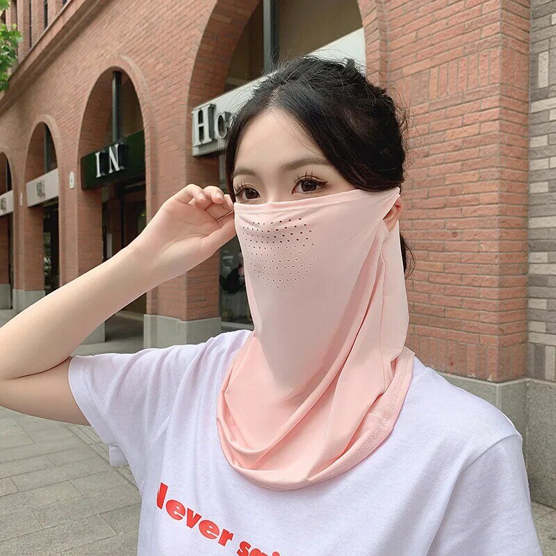 Ice silk sunscreen mask for men and women, summer outdoor cycling mask, sunshade protection, full face mask veil breathable