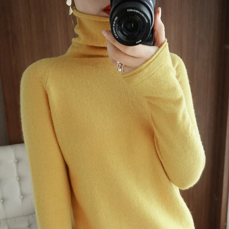 2023 moda golf w jednolitym kolorze kobiety jesień zima dzianinowe swetry swetry Basic koreański sweter Slim-dopasowany sweter Soft P