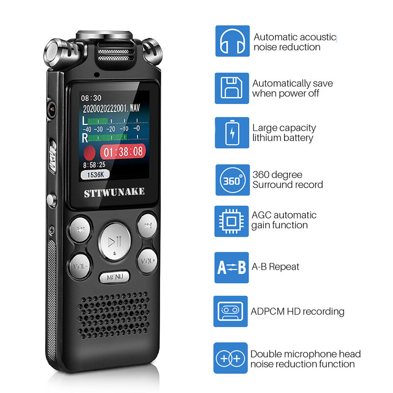 Profesjonalne aktywowana głosem cyfrowy Audio dyktafon 8GB 16GB 32G z redukcją szumów nagrywania PCM wsparcie OTG WAV MP3 odtwarzacz