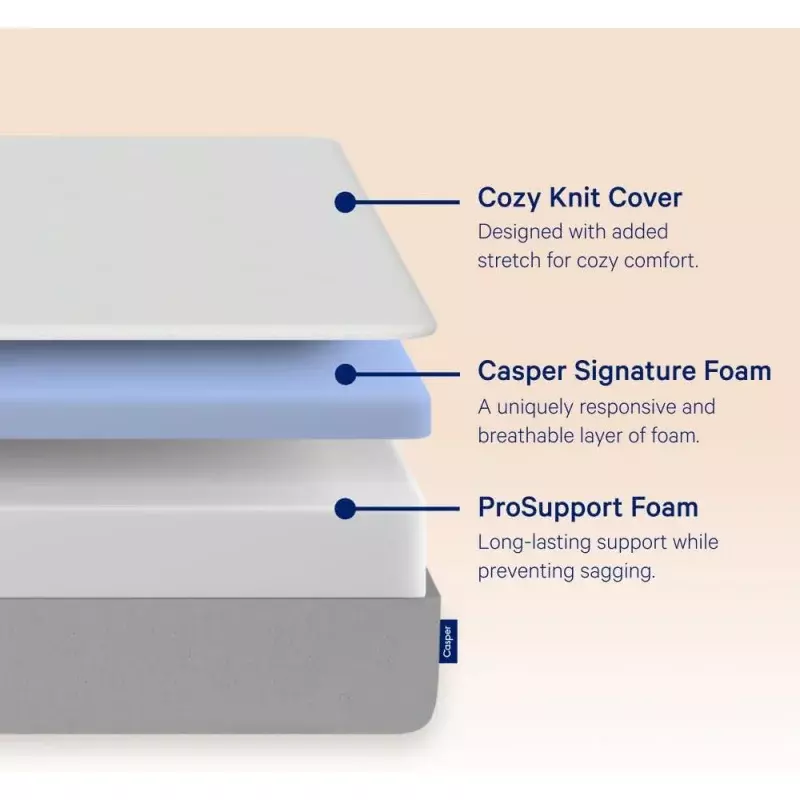 Casper Sleep Original Foam Hybrid, materasso Twin XL-Memory Foam medio rigido con supporto per zona di raffreddamento AirScapeTM-100-Nig