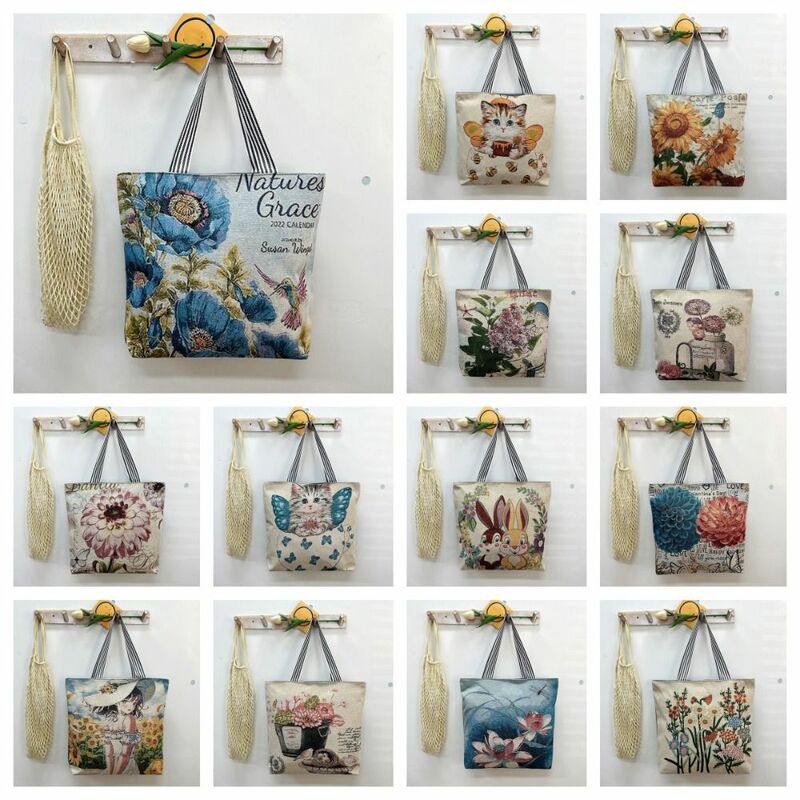 Large Capacity Ethnic Style Handbag Canvas Shoulder Bags Embroidery Tote Bag Handbag Storage Bag Animal Shoulder Bag Students