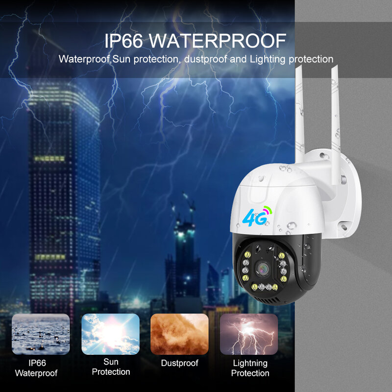 Kamera 3MP 4G PTZ Kamera Keamanan Kartu SIM Luar Ruangan Kamera CCTV Pengawasan Penuh Warna Penglihatan Malam Deteksi Gerakan Pelacakan Otomatis V380Pro