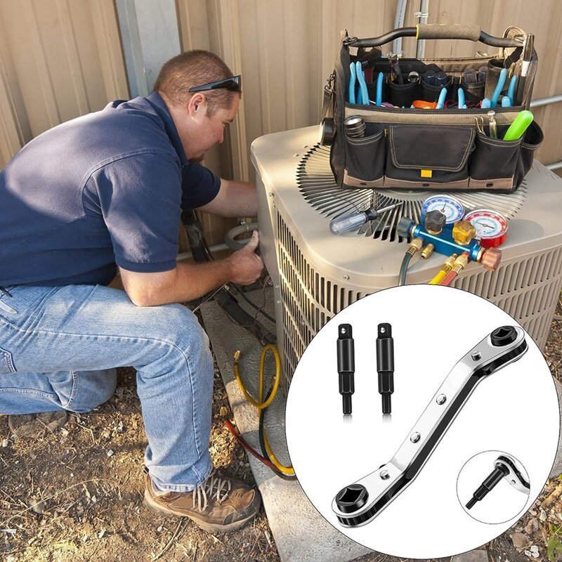 Ratschen schlüssel des Klimaanlagen ventils mit 2 Sechskant-Adapter-Kits wie gezeigt