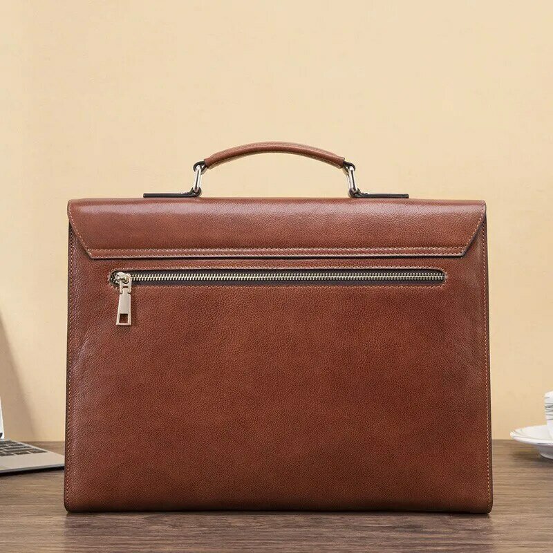 High Quality Retro Style Business Bag Handbag Men's File Data Packet A4 Briefcase Genuine Leather