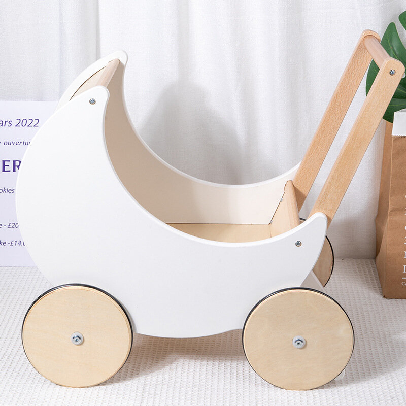 Nowy nordyczny drewniany wózek biały księżyc dziecięcy ręcznie pchany walker zabawka