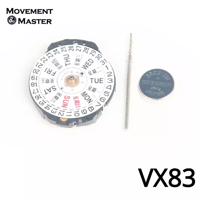 Relógio Quartz Eletrônico com Calendário Duplo, Peças do Movimento, Novo, Original, VX83E