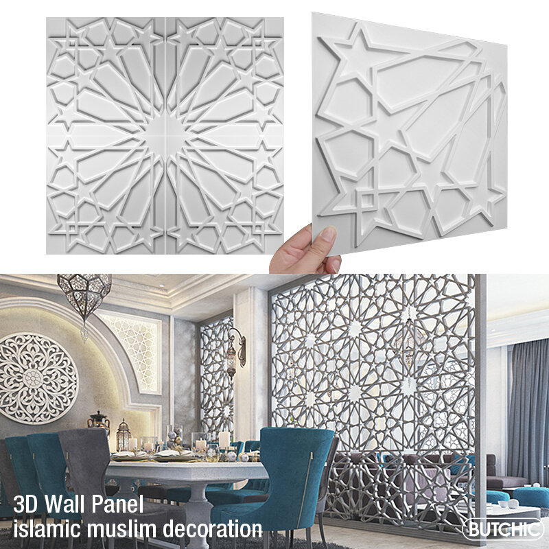30x30cm Islamic Muslim 3D Wall Sticker Room Decoration Moon Star Mosque 3D Wall Panel Wallpaper Mural 3d Mold Tile Arabic Wall