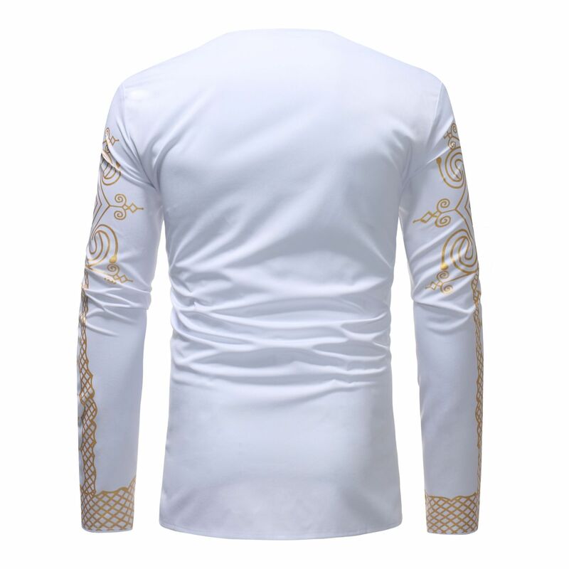 Camiseta casual manga comprida com decote em v masculina, moda muçulmana, estampa underlay da moda, estilo africano, camisa árabe