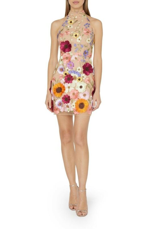 Haftowana damska sukienka koktajlowa z dekoltem kwiatowym 3D dopasowana sukienka