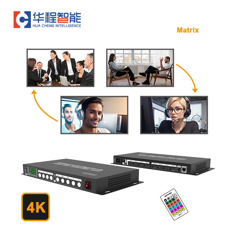 Multimedia Matrix Switch para Wall Display, Wall Display Box, suporte de controle remoto, ajustar telas Splitter, 4K, AMS-MTX, 4x4