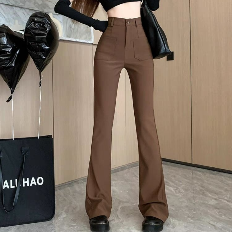 Pantaloni svasati a vita alta di nuova moda estiva coreana pantaloni dritti versatili Casual da donna con tasca con cerniera con bottoni solidi