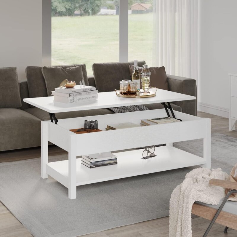 Panana Coffee Table, Lift Top Coffee Table with Hidden Compartment and Open Shelf, Lift Tabletop Pop-Up Coffee Table for Living