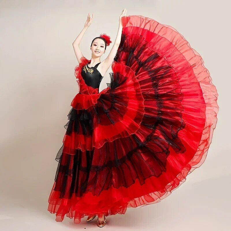 Moda Plus rozmiar hiszpańska sukienka Flamenco kobieca sukienka do tańca brzucha wspaniały występ na scenie odzież drużynowa kostium cygański