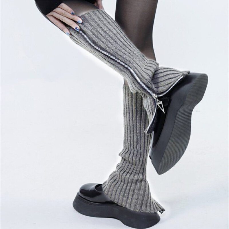 Гетры на молнии японские Jk сапоги носки до бедра в стиле панк Y2K гетры с кольцами манжеты для сапог теплые вязаные носки в стиле "Лолита" вязаные носки-трубы
