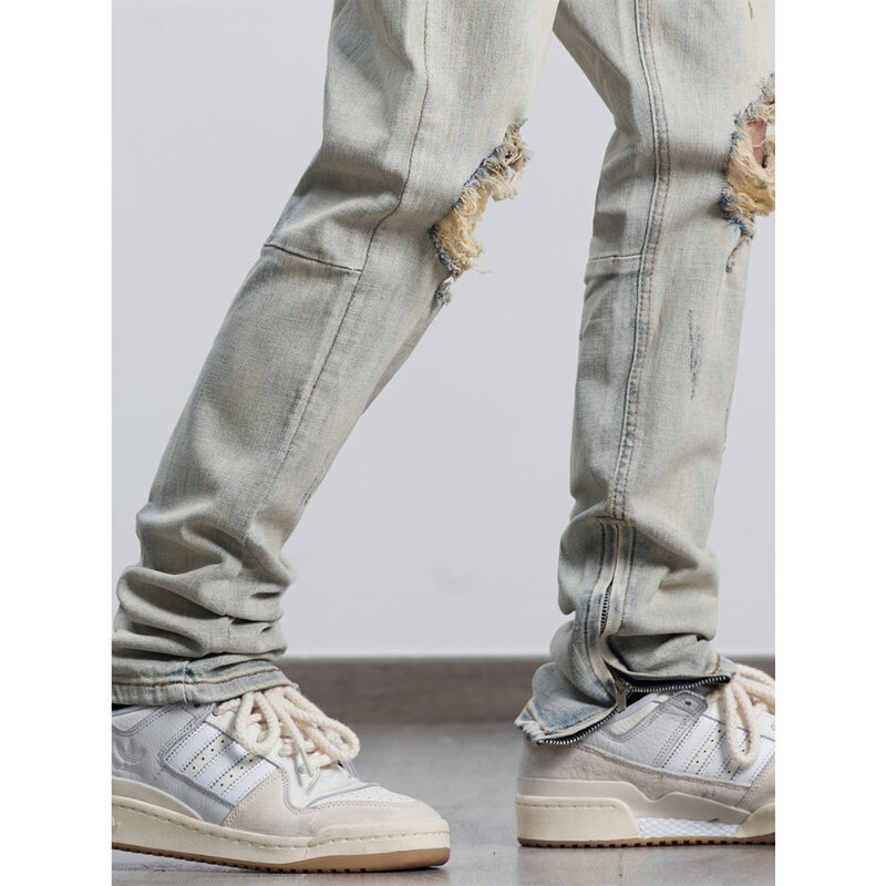 Męskie dorywczo Biker dżinsy spodnie rozciągliwe jednolity prosty spodnie męskie spodnie uliczne Vintage młodzieżowe dżinsy męskie spodnie baggy jean