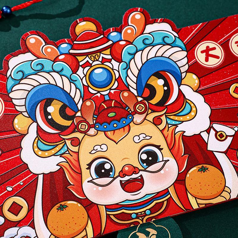 Enveloppes rouges pliables, nouvel an chinois, année du dragon de poche rouge, festival du printemps, cadeau 14-bao, décoration de vacances traditionnelle, 2024