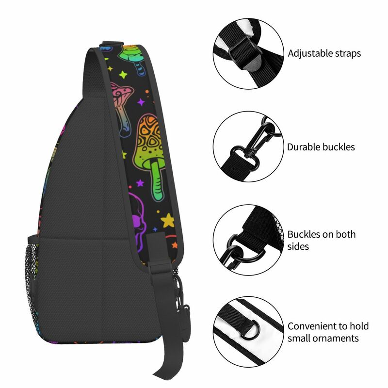Psychedelic Mushrooms Crossbody Sling Bag Small Chest Bag Skulls Shoulder Backpack Daypack for Hiking Travel Cycling Bookbag