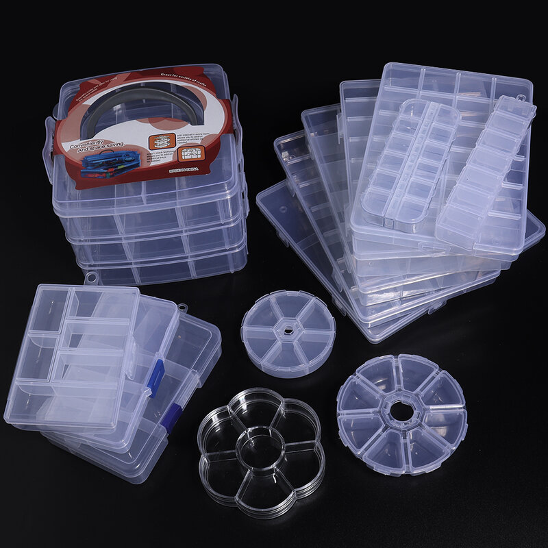 Cajas de joyería de plástico, caja de herramientas de plástico, organizador de artesanía ajustable, almacenamiento de cuentas, pulsera, cajas de joyería, embalaje al por mayor