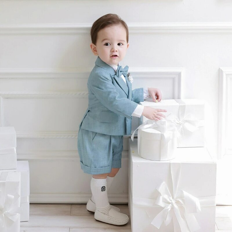 Baby Photograph Kids Clothes Sets Boy Suits Gentleman Suit Set Blazer Overalls Bow tie For Kids Wedding Party Birthday Costume