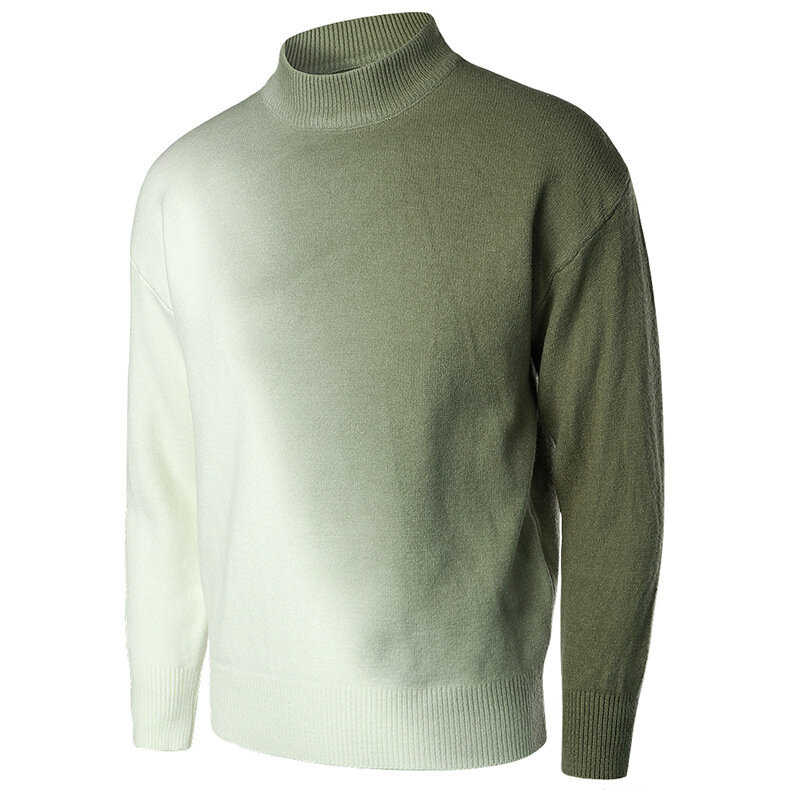 ERIDANUS-가을/겨울 남성용 모의 넥 풀오버 니트웨어, 그라데이션 컬러 프린트 스웨터, 남성 캐주얼, 남성 스트리트웨어, MZM239