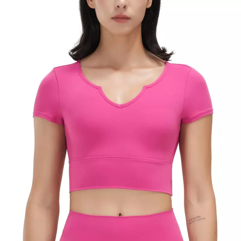 Женская облегающая спортивная рубашка для йоги с нагрудной подушкой и короткими рукавами для бега облегающий жилет с V-образным вырезом Новая одежда для фитнеса