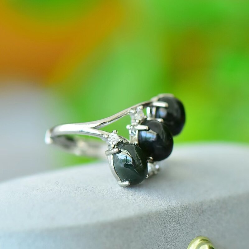 Hetian Jade Ring 💍 Blackish Green Natural Stone Rings Adjustable Men Women Gemstone Jewellery Luxury Retro Charms Girls Jewelry