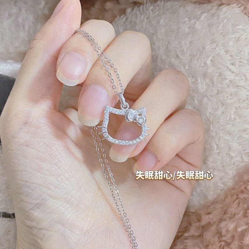 Новое креативное ожерелье-цепочка Sanrio с аниме Hello Kitty для девушек ожерелье с милым котенком с вырезами и кристаллами ожерелье подарок на день Святого Валентина