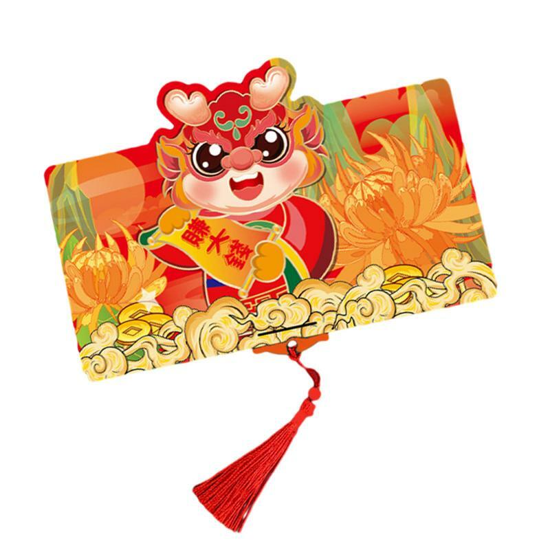 Складной конверт в китайском стиле с 6 отделениями для карт, красный, с изображением дракона, портативный красный конверт для китайского Нового года, дня рождения, свадьбы