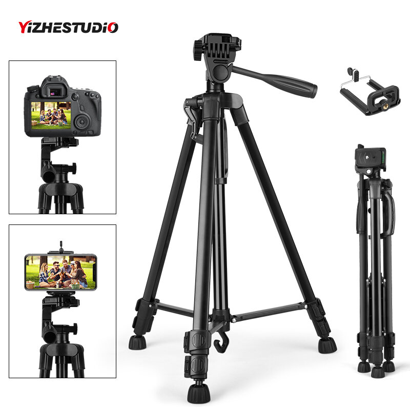 Yizhestudio ขาตั้งกล้อง50-140ซม.DSLR แบบพกพาสำหรับ iPhone Gopro Canon Nikon Sony พร้อมคลิปโทรศัพท์1/4สกรู