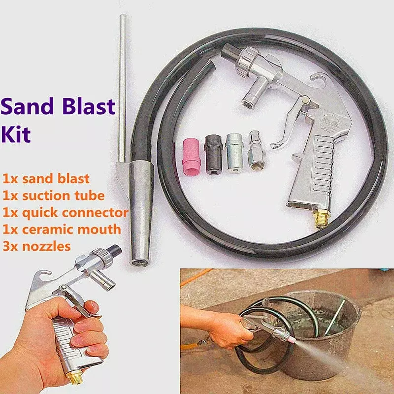 Air Brushแปรงสเปรย์7Pcs Abrasive Air Sand Blasting Gun Kitพ่นทรายเครื่องหัวฉีดสนิมลบสำหรับทรายตู้