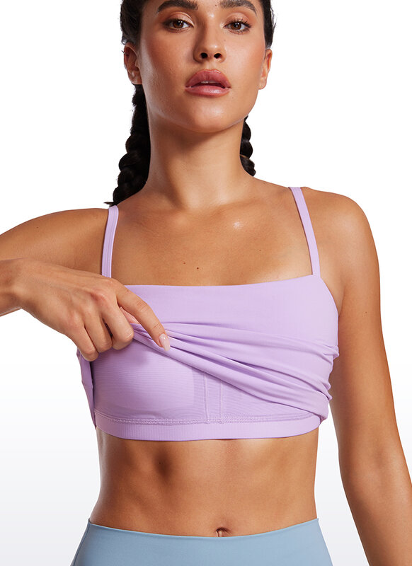 CRZ YOGA Butterluxe bra olahraga garis panjang yang dapat disesuaikan untuk wanita-leher persegi bantalan latihan atasan kamisol Tank Top
