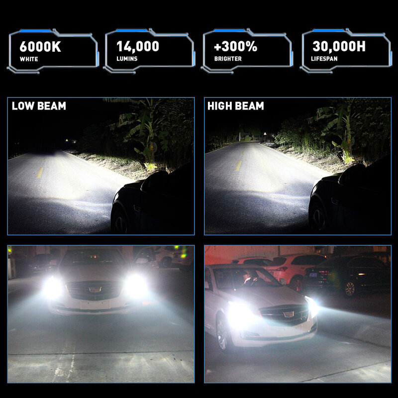 Bombillas LED para faros delanteros de coche Ford, lámpara de cabeza Turbo de haz alto/bajo, 9007 K, color blanco, para modelo Mondeo Focus 2, MK2, MK3, MK5, Fiesta 9007, HB5, 6000, 2 piezas