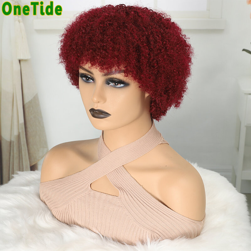 99J Afro crespo parrucca riccia parrucche dei capelli umani per le donne capelli umani brasiliani colore naturale macchina Remy parrucche corte dei capelli umani ricci