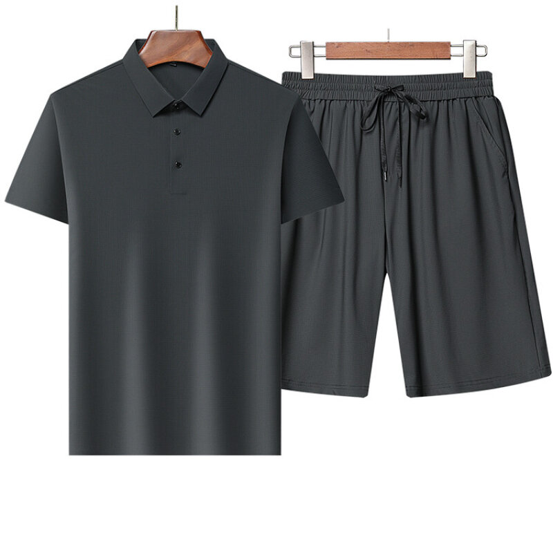 Herren Sommer leichte atmungsaktive Anzug, Polo und Shorts, täglich lässige Stretch-Anzug M-4XL.