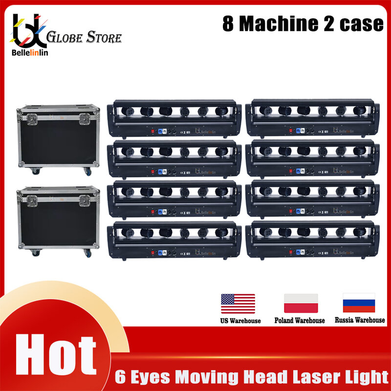 No Tax 2Pcs 6 Eyes Moving Head Laser Light Beam Moving Head stage Party Disco Dj Lights With Flycase By DMX Control For Ktv