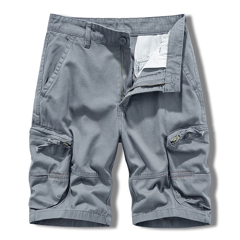 Pantalones cortos Cargo multibolsillos con bolsillo con cremallera para hombre, pantalones cortos informales de Color sólido para exteriores para verano