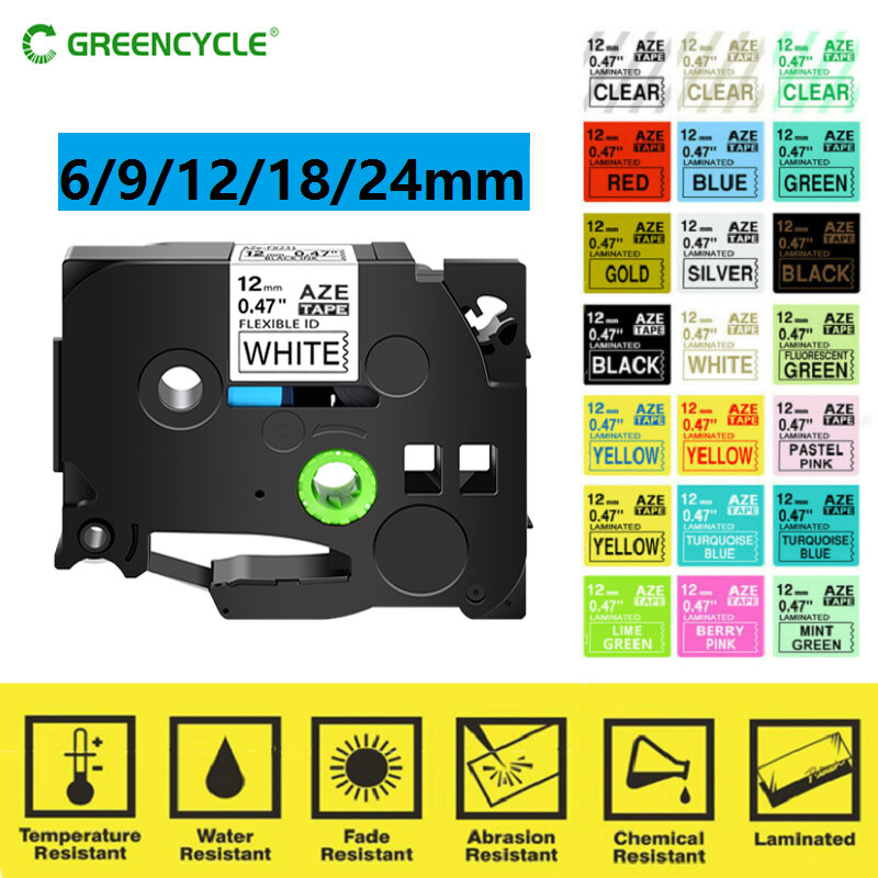 Greencycle 1Pcs 6Mm/9Mm/12Mm 231 Label Tape Compatibel Voor Brother P-Touch label Maker Voor Tz Tze 131 231 431 531 631 731 Lint