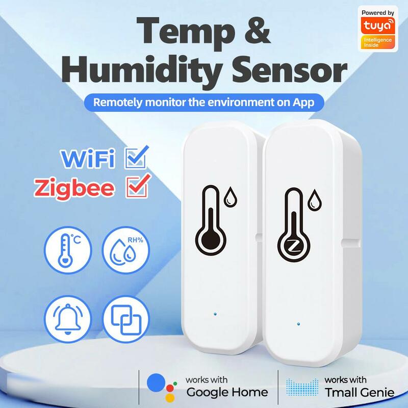 Tuya ZigBee เซ็นเซอร์ความชื้นและอุณหภูมิไร้สายสมาร์ทโฮมในร่มไฮโกรมิเตอร์การตรวจสอบการทำงานสำหรับ Alexa Google Home