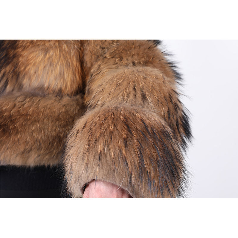 Maomaokong-abrigo de piel de mapache 2024 Natural para mujer, chaquetas de piel de lujo con capucha, chaleco cálido para invierno