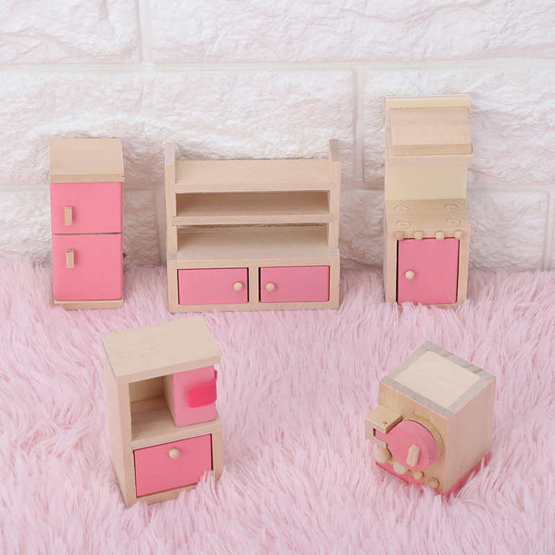 1:12 Mebel Rumah Boneka Kayu Set Mainan Boneka Miniatur Furnitur untuk Anak-anak Simulasi Furnitur Miniatur Mainan Berpura-pura