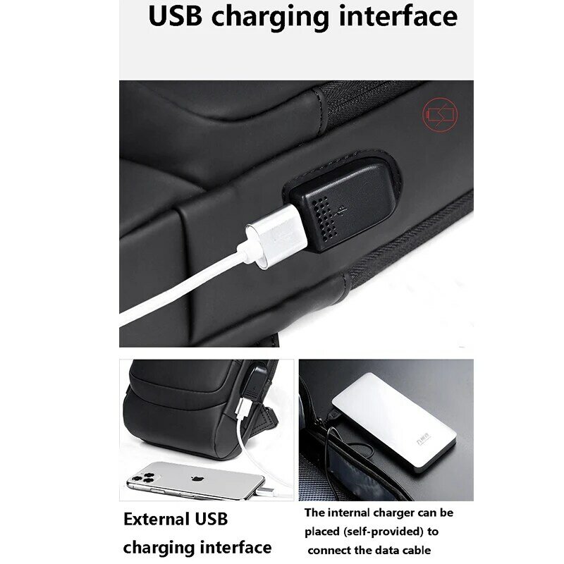 Tas selempang USB pria, ransel selempang berpergian Anti Maling untuk lelaki
